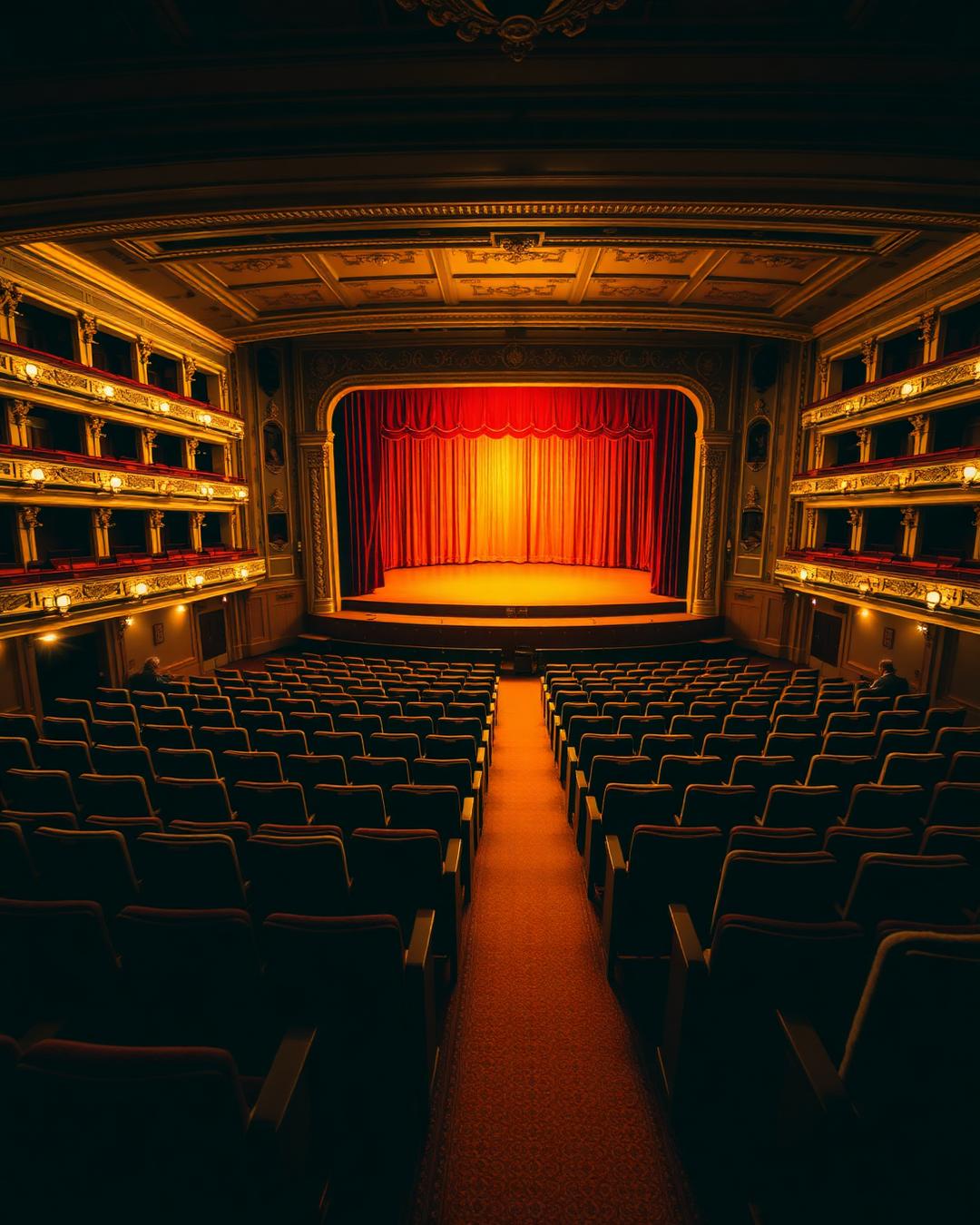 Interior of the Estonian National Opera with a glowing stage
